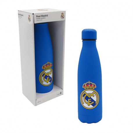 REAL MADRID BOTELLA AZUL CON COLOR RUBBERIZADA DE DOBLE PARED