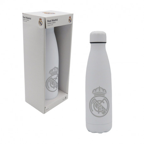 REAL MADRID BOTELLA BLANCA CON PLATA RUBBERIZADA DE DOBLE PARED