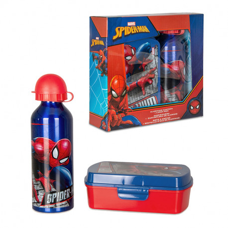 BOTELLA ALUMINIO 500ML + SANDWICHERA SPIDERMAN  