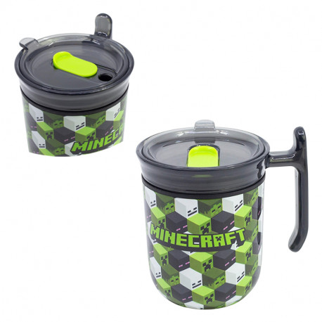 TAZA HARMONY DOBLE PARED CON TAPA 470 ML MINECRAFT