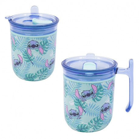 TAZA HARMONY DOBLE PARED CON TAPA 470 ML STITCH