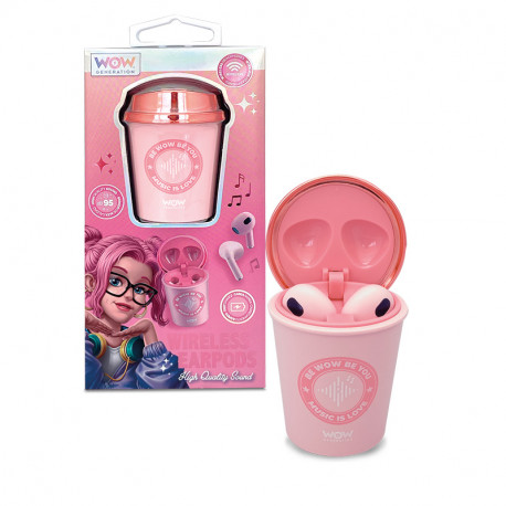 AURICULARES INALAMBRICOS EN FORMA DE VASO ROSA WOW GENERATION  
