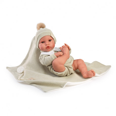 MUÑECA RECIEN NACIDO ERIK TOQUILLA VERDE 42 CM