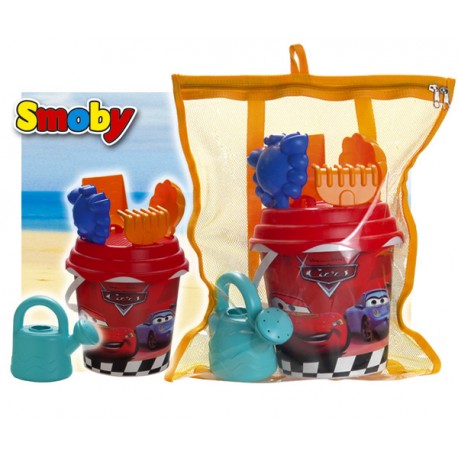 SET PLAYA MOCHILA CARS CON CUBO REGADERA PALA RASTRILLO Y 2 MOLDES (CANGREJO Y TORTUGA)