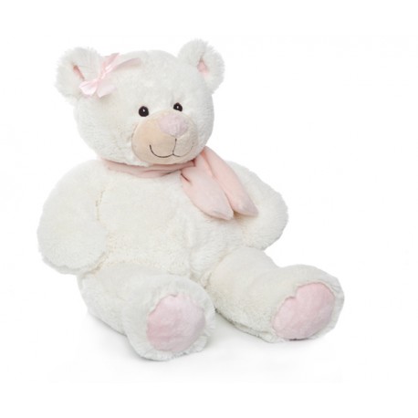 PELUCHE OSO BUFANDA MARFIL ROSA 50 CM.                                                              